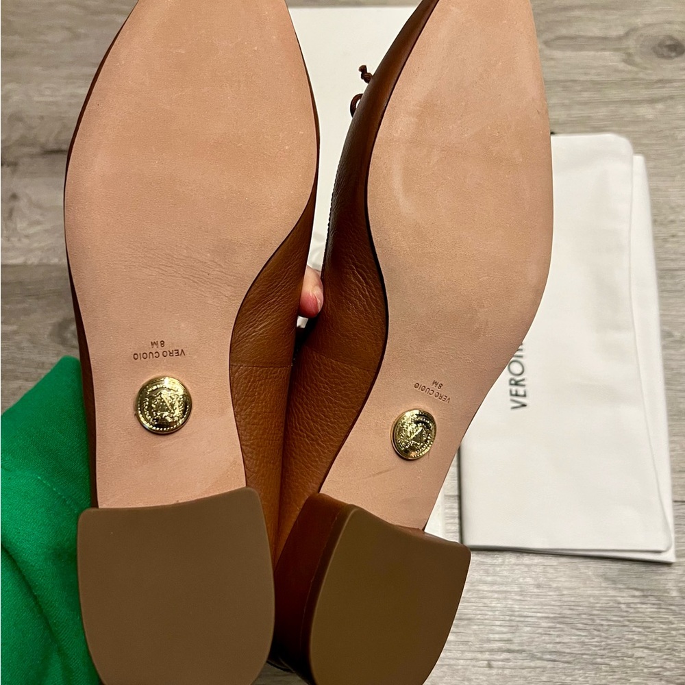NEW IN BOX | Veronica Beard Caramel Leather Cecile Ballet Flats with Bow Detail - Picture 6 of 6